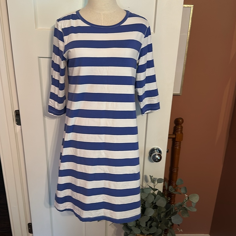 Tyler Boe Alexa white/corsican blue striped 3/4 sleeves cotton blend M dress - Picture 14 of 14